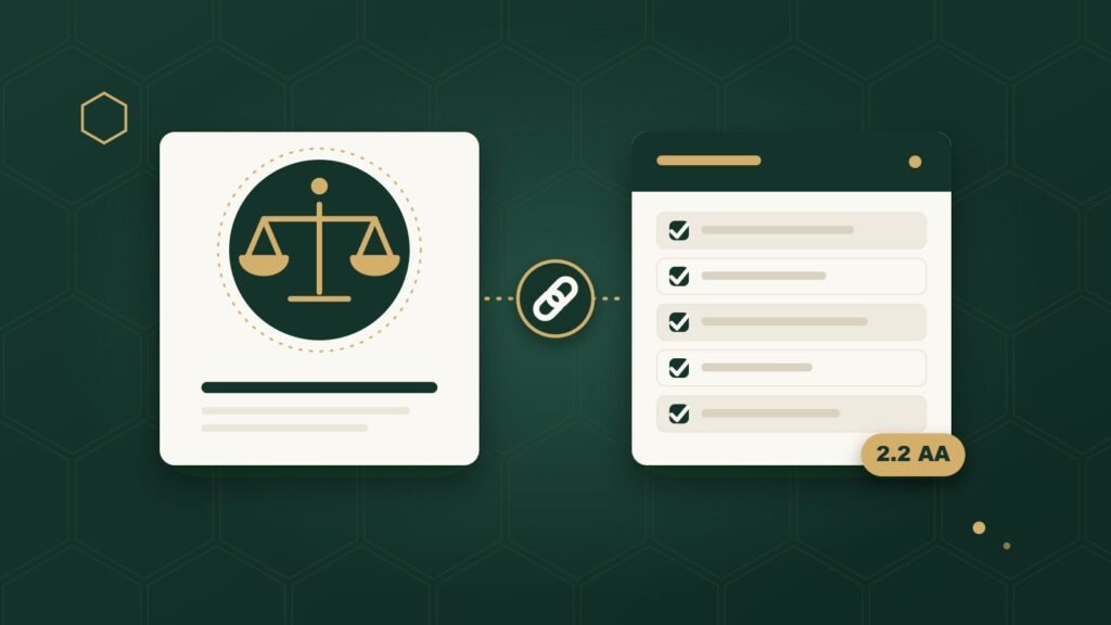Illustration of the scales of justice linked to a WCAG checklist
